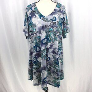 MONNURO Womens Plus Size 3X / 4X Paisley V-Neck Casual Loose Flowy Swing Tunic